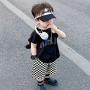 韩国童装夏儿童短袖套装男女童条纹宽松短裤街舞两件套宝宝一整套