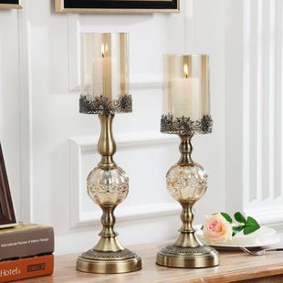 古典欧式样板房玻璃，烛台摆件金属烛台美式家居客厅烛光装饰品