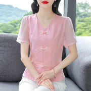 新中式国风短袖雪纺衬衫女士夏季2024夏装白色衬衣女小衫上衣