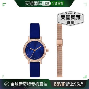 DKNY 女士 Soho 三针玫瑰金色不锈钢手表和表带套装 - 蓝色 美