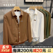 luud秋季纯棉舒适长袖衬衫，男生韩版文艺，复古纯色翻领寸衣小外套