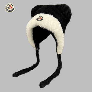 蒙口米色小熊耳朵毛线，针织帽子女冬保暖毛绒护耳套头冷帽