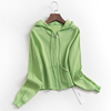 H157短款卫衣连帽外套女装春季2023绿色休闲设计感小个子上衣