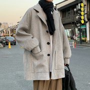 风衣男中长款2023秋冬灯芯绒，大衣外套毛呢，设计感韩版潮流帅气