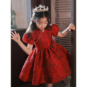 夏季 晚礼服女红色孩钢琴演出服生日裙主持人花童公主B类儿童礼服