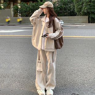 韩版宽松显瘦美式卫衣运动套装，女春秋季学生，跑步时尚休闲两件套潮