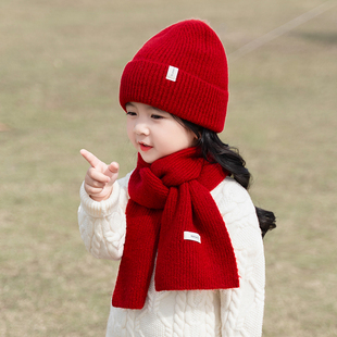 秋冬季儿童帽子围巾套装，新年女童毛线帽男童，针织帽宝宝冬天保暖帽