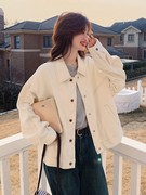 韩系白色牛仔外套女春秋2024流行棒球服工装夹克洋气美式