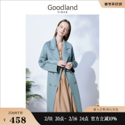 goodland美地女装冬季时尚，长款外套水波纹绵羊毛双面呢大衣