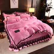 韩版法莱绒四件套加厚双面法兰绒，被套床单床笠公主，保暖珊瑚绒床品