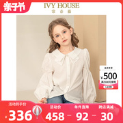 IVY HOUSE常春藤儿童装女童2024春季 蝴蝶结领复古宫廷风衬衫