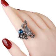 夸张复古水钻蝴蝶食指戒指女时尚，韩国夸张大个性装饰指环潮人饰品