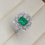 宝创集18k金1.59克拉赞比亚翠绿色祖母绿戒指玫瑰，切钻石彩宝戒