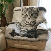 定制妈妈的怀抱沙发靠背巾，美式复古风猫咪，图案棉麻沙发垫盖布沙发