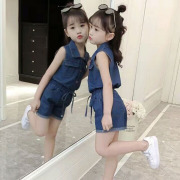 女童牛仔套装夏天2023韩版洋气儿童装时尚牛仔短裤两件套潮薄