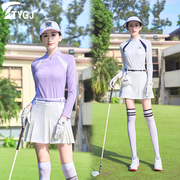 高尔夫球女士长袖防晒速干衣T恤衫立领弹力修身运动户外上衣服装