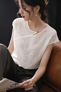 白色镂空针织衫上衣女设计感小众，亮丝提花法式薄针织短袖t恤小衫