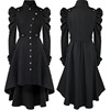 复古英伦黑色风衣女修身立领长外套中世纪裙摆式羊蹄袖大衣演出服