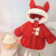 女宝宝棉衣外套冬装棉服加绒加厚棉袄婴儿小童红色衣服洋气拜年服