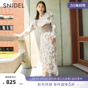 SNIDEL2023秋冬甜美荷叶边长袖束腰印花百褶连衣裙SWFO234016