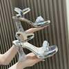 欧美夏季时尚凉鞋女外穿2024年透明水钻，粗跟细跟防水台高跟鞋