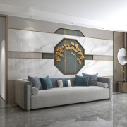 现代几何银杏电视背景墙壁纸立体造型壁画大理石轻奢客厅沙发墙贴