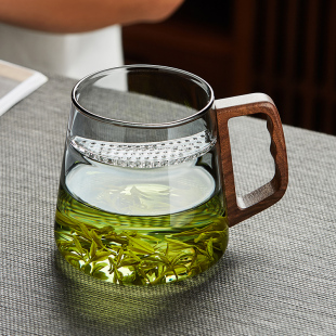 月牙玻璃杯耐高温茶水分离办公室，喝水绿茶杯，家用花茶过滤泡茶杯子