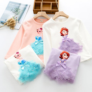 爱莎公主长袖t恤女童春秋装上衣3-5-8岁小女孩宝宝白色纯棉打底衫