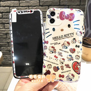 可爱KT猫适用苹果11/12/13/14钢化膜iphone78plus手机壳加膜XSmax
