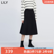 lily2024春女装赫本风复古通勤垂感显瘦高腰a字半身裙小黑裙