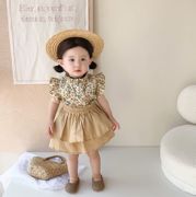 女童套装夏款韩版婴幼儿童，碎花小飞袖上衣女，宝半身裙包屁裙两件套