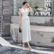 2023夏季御姐风高级感西装裙子女法式小众设计腰部镂空连衣裙