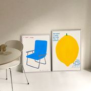 黄色柠檬和蓝色椅子，落地画餐厅小清新装饰画韩国波普手绘海报挂画