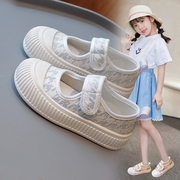 女童帆布鞋2024夏季儿童浅口魔术贴童鞋女童软底舒适防滑布鞋
