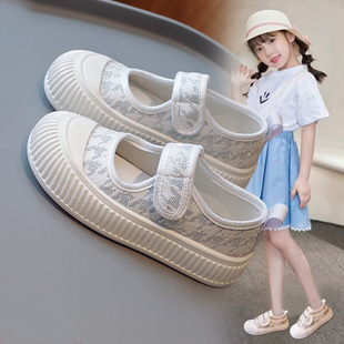 女童帆布鞋2024夏季儿童浅口魔术，贴童鞋女童软底舒适防滑布鞋