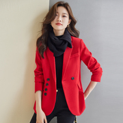 设计感小众气质时尚本命年红色西服外套女秋冬高端韩版西装OL