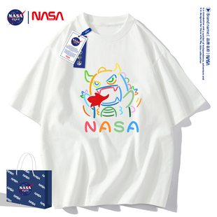 NASA小恐龙短袖t恤男潮牌男女学生情侣装ins夏季重磅纯棉t桖