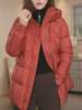 红色棉衣棉服女冬装，2024高端大牌，中长款连帽加厚保暖大衣外套