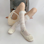 夜间教习室白色中筒袜女夏季薄款长筒堆堆袜，灰色袜子及膝jk小腿袜