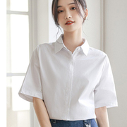 白色韩版大码衬衫女春夏设计感气质，职业短袖衬衣通勤面试正装上衣