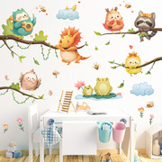 恐龙卡通小动物贴画儿童房教室装饰墙贴床三角龙猫头鹰墙贴纸
