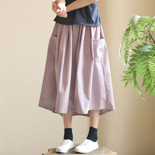 高级感女童学生半身裙2024夏季日系棉质前短后长香芋色半裙小个子