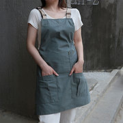 高档个性咖啡师围裙定制logo餐饮专用奶茶店，理发时尚工作服软帆布