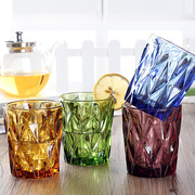 彩色玻璃杯耐高温喝水杯家用啤酒果汁杯创意无铅杯子4只套装加厚