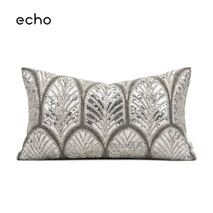 银色手工钉珠亮片重工奢华轻奢高级感样板间抱枕沙发客厅腰枕靠垫