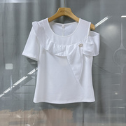 蔻k24bc032商场专卖2024夏时尚(夏时尚)品质女装纯色，圆领露肩打底小衫t恤