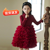 女童毛衣裙(毛衣裙)秋冬红色喜庆新年连衣裙，礼服小女孩洋气打底公主裙