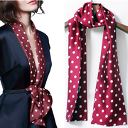 韩国红色圆点复古长条丝巾细窄围巾丝带衬衫领带领巾i职业腰带