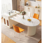 现代简约中岛台餐桌一体奶油风，小户型厨房可伸缩法式岩板家用饭桌