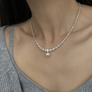 方糖家原创施家强光珍珠，s925纯银渐变项链，小众设计高级感锁骨链